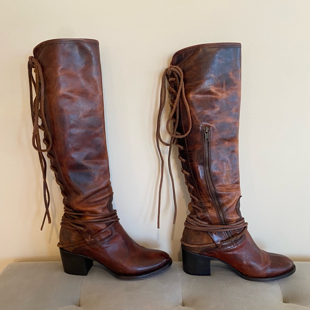 Freebird by Steven COAL, gently worn, LEATHER, knee high boots, size 9, cognac